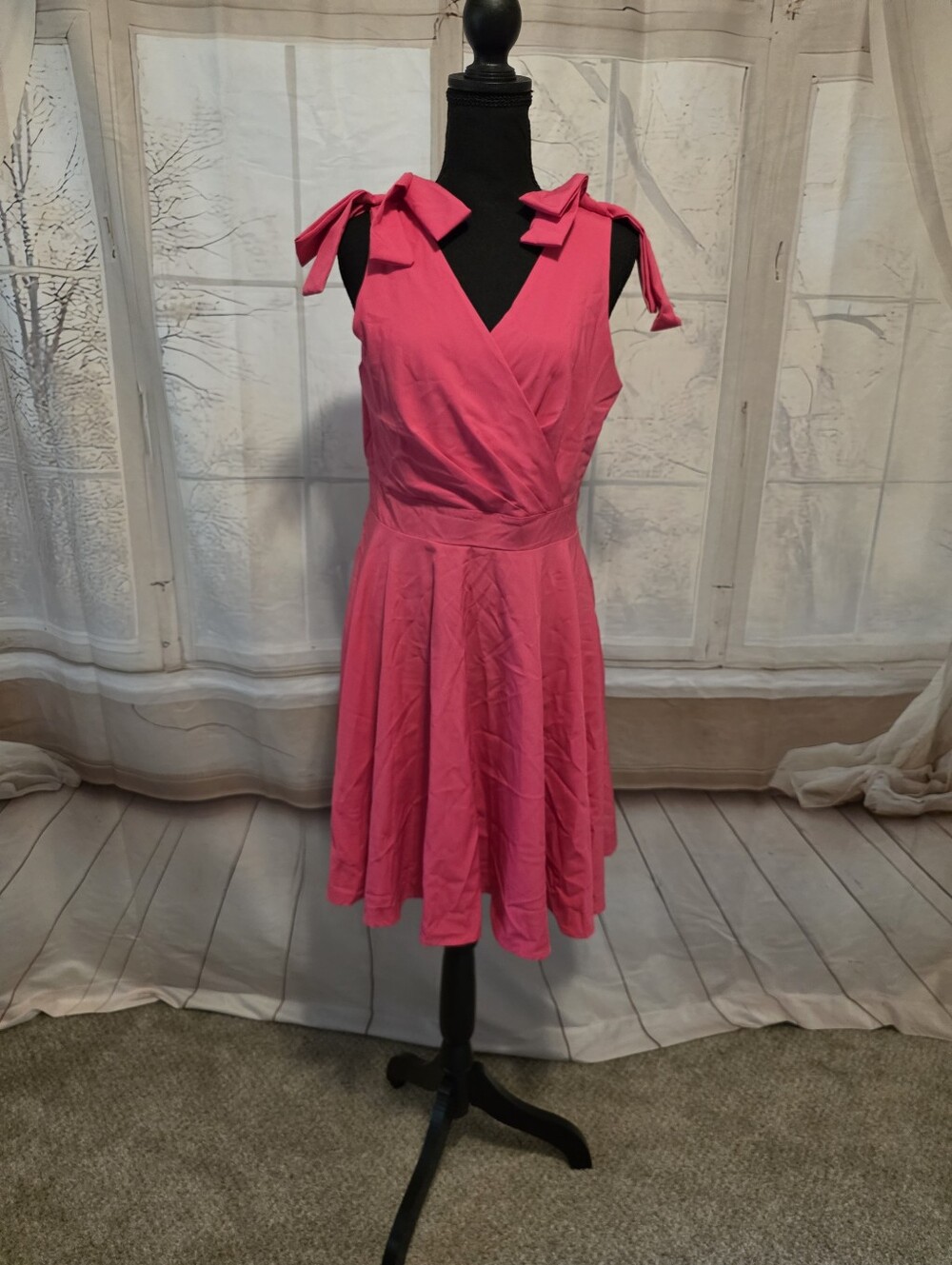 Sleeveless Pink Tie-Shoulder V-Neck Mini Dress